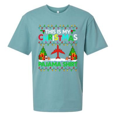 Flying Christmas Pajama Gift Airplane Pilot Xmas Holiday Gift Sueded Cloud Jersey T-Shirt