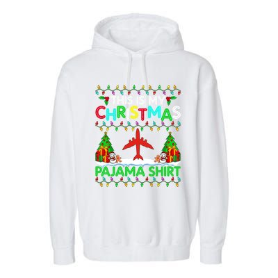 Flying Christmas Pajama Gift Airplane Pilot Xmas Holiday Gift Garment-Dyed Fleece Hoodie