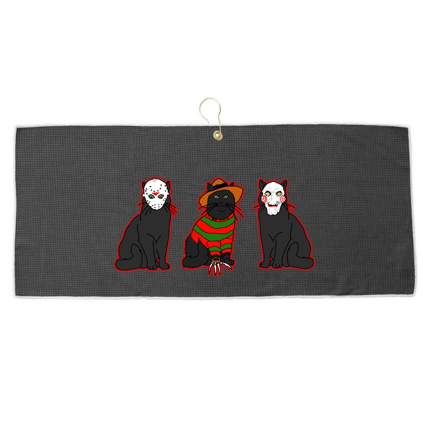 Funny Cat Parody Horror Movie Black Cat Large Microfiber Waffle Golf Towel