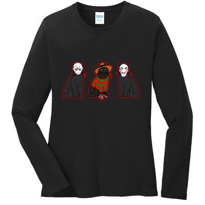 Funny Cat Parody Horror Movie Black Cat Ladies Long Sleeve Shirt