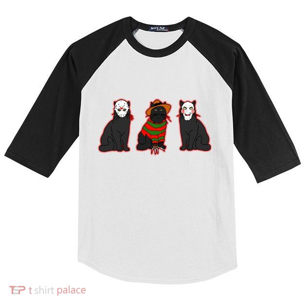 Funny Cat Parody Horror Movie Black Cat Kids Colorblock Raglan Jersey