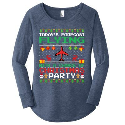 Flying Christmas Party Airplane Pilot Christmas Ugly Style Gift Women's Perfect Tri Tunic Long Sleeve Shirt