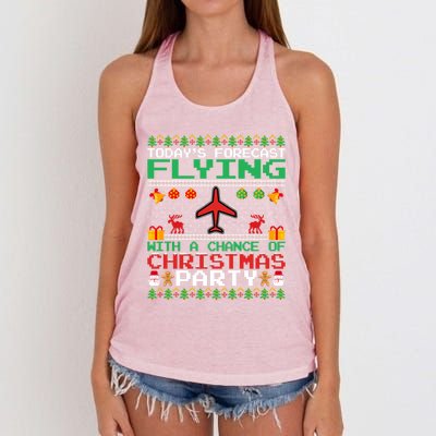 Flying Christmas Party Airplane Pilot Christmas Ugly Style Gift Women's Knotted Racerback Tank