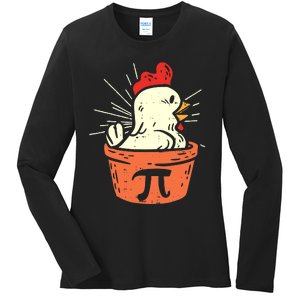 Funny Chicken Pot Pi Day Pie Math Lover Geek 3 14 Ladies Long Sleeve Shirt