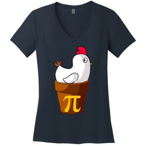 Funny Chicken Pot Pi Day Pie Math Lover Teacher Gift Women's V-Neck T-Shirt