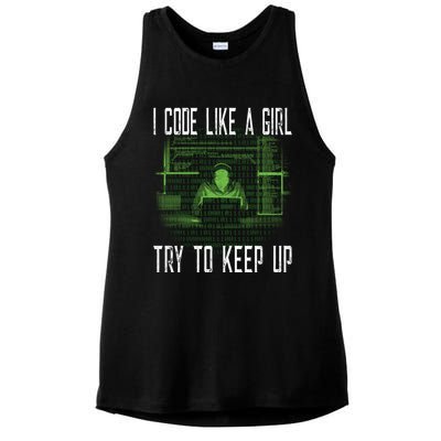 Female Computer Programmer I Code Like A Girl Coding Gift Ladies PosiCharge Tri-Blend Wicking Tank