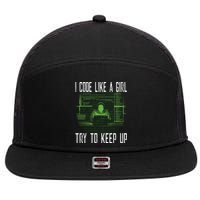 Female Computer Programmer I Code Like A Girl Coding Gift 7 Panel Mesh Trucker Snapback Hat