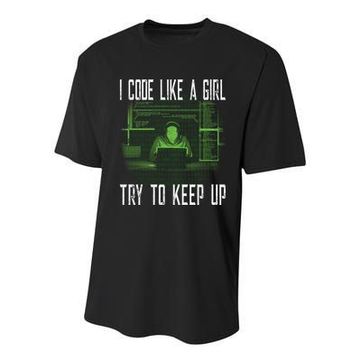 Female Computer Programmer I Code Like A Girl Coding Gift Youth Performance Sprint T-Shirt