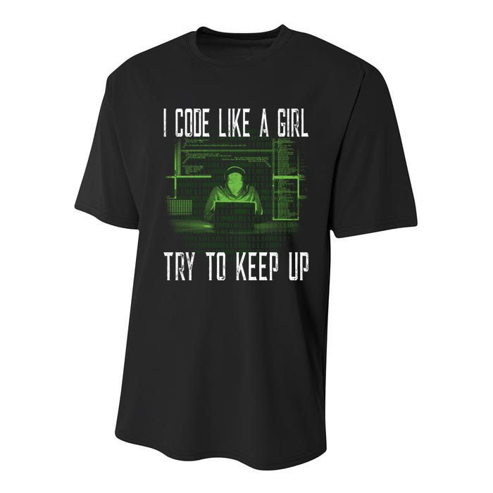 Female Computer Programmer I Code Like A Girl Coding Gift Youth Performance Sprint T-Shirt