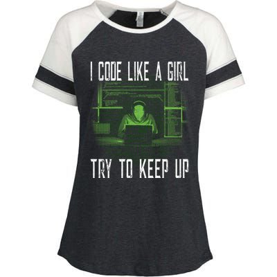 Female Computer Programmer I Code Like A Girl Coding Gift Enza Ladies Jersey Colorblock Tee