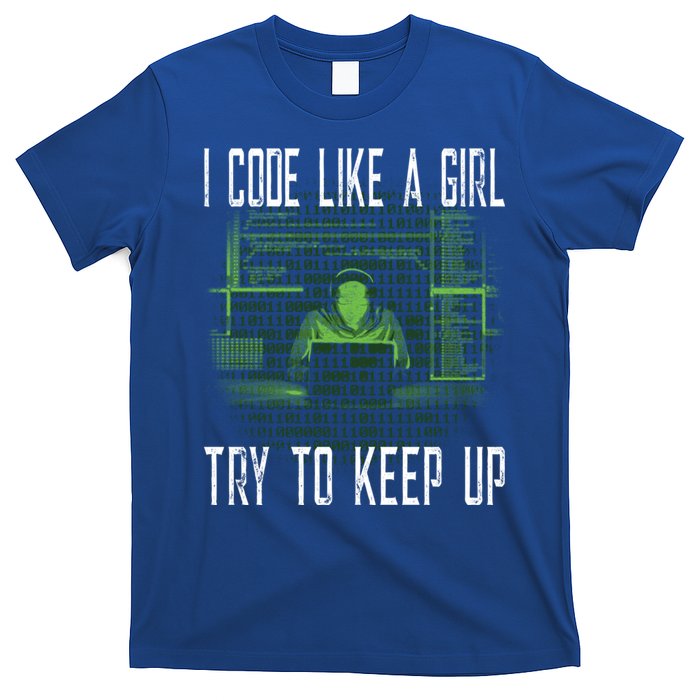Female Computer Programmer I Code Like A Girl Coding Gift T-Shirt