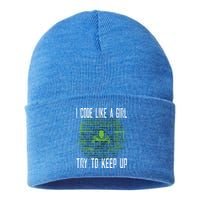 Female Computer Programmer I Code Like A Girl Coding Gift Sustainable Knit Beanie
