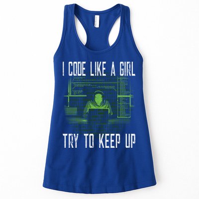 Female Computer Programmer I Code Like A Girl Coding Gift Women's Racerback Tank
