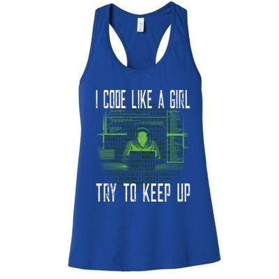 Female Computer Programmer I Code Like A Girl Coding Gift Women's Racerback Tank