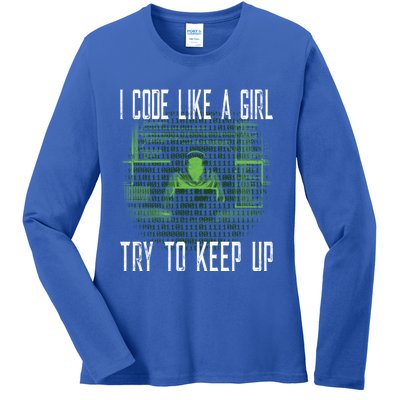 Female Computer Programmer I Code Like A Girl Coding Gift Ladies Long Sleeve Shirt