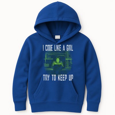 Female Computer Programmer I Code Like A Girl Coding Gift Kids Hoodie