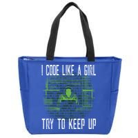 Female Computer Programmer I Code Like A Girl Coding Gift Zip Tote Bag