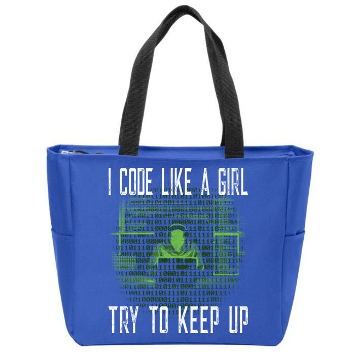 Female Computer Programmer I Code Like A Girl Coding Gift Zip Tote Bag