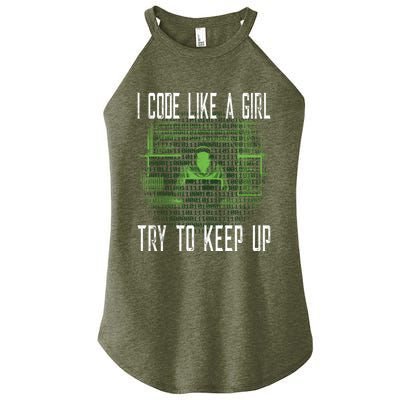 Female Computer Programmer I Code Like A Girl Coding Gift Women's Perfect Tri Rocker Tank