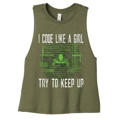 Female Computer Programmer I Code Like A Girl Coding Gift Women's Racerback Cropped Tank