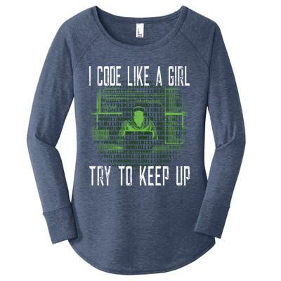 Female Computer Programmer I Code Like A Girl Coding Gift Women's Perfect Tri Tunic Long Sleeve Shirt