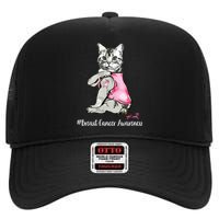 Funny Cat Pink Ribbon In October We Wear Pink Breast Cancer High Crown Mesh Back Trucker Hat