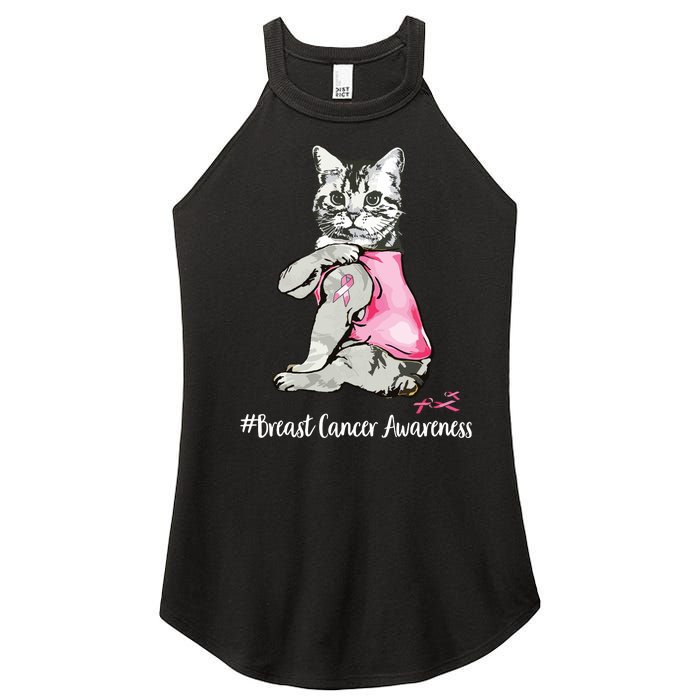 Funny Cat Pink Ribbon In October We Wear Pink Breast Cancer Women’s Perfect Tri Rocker Tank