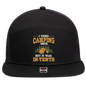 Funny Camping Pun Love Camp Humor InTents Camping 7 Panel Mesh Trucker Snapback Hat