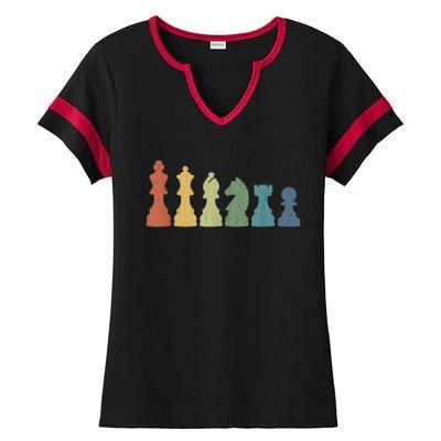 Funny Chess Pieces Board Gift Game Lover Player Themed Chess Gift 9 Ladies Halftime Notch Neck Tee