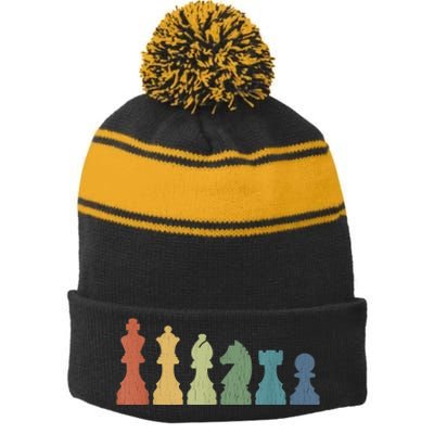 Funny Chess Pieces Board Gift Game Lover Player Themed Chess Gift 9 Stripe Pom Pom Beanie