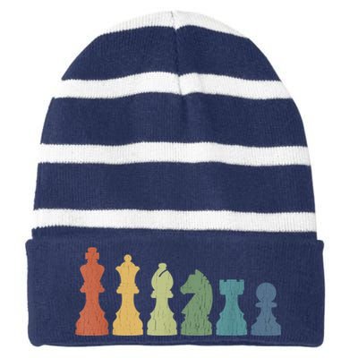 Funny Chess Pieces Board Gift Game Lover Player Themed Chess Gift 9 Striped Beanie with Solid Band