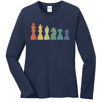 Funny Chess Pieces Board Gift Game Lover Player Themed Chess Gift 9 Ladies Long Sleeve Shirt