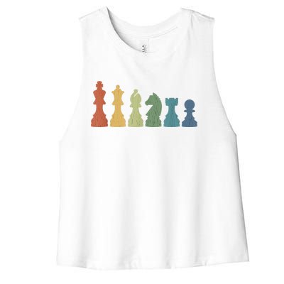 Funny Chess Pieces Board Gift Game Lover Player Themed Chess Gift 9 Women's Racerback Cropped Tank