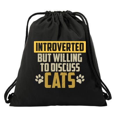 Funny Cat Paws Introverted But Willing To Discuss Cats Drawstring Bag