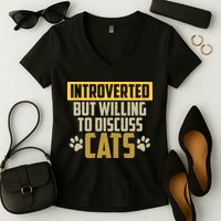 Funny Cat Paws Introverted But Willing To Discuss Cats Women's V-Neck T-Shirt