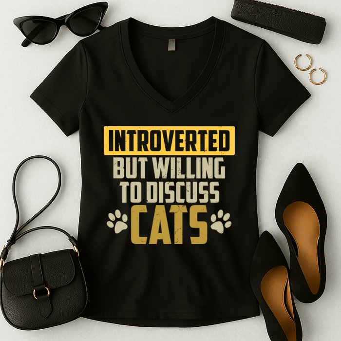 Funny Cat Paws Introverted But Willing To Discuss Cats Women's V-Neck T-Shirt