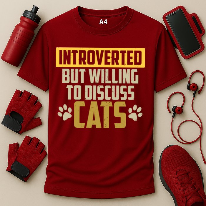 Funny Cat Paws Introverted But Willing To Discuss Cats Cooling Performance Crew T-Shirt