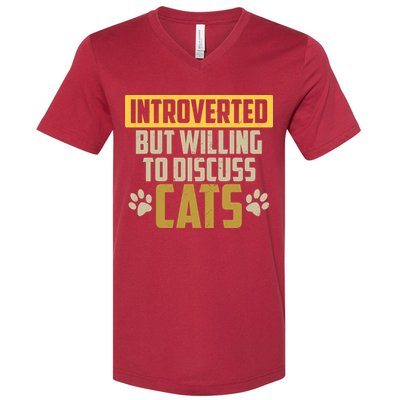 Funny Cat Paws Introverted But Willing To Discuss Cats V-Neck T-Shirt