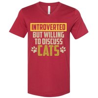 Funny Cat Paws Introverted But Willing To Discuss Cats V-Neck T-Shirt