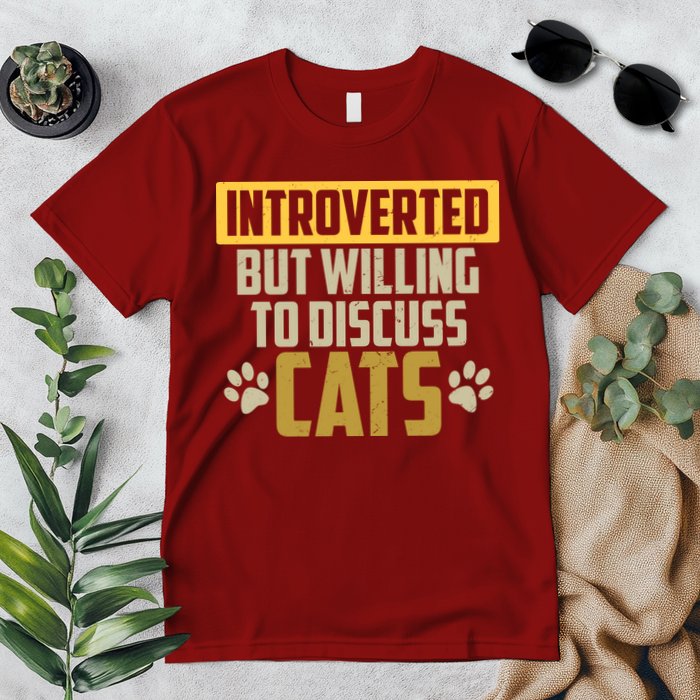 Funny Cat Paws Introverted But Willing To Discuss Cats Premium T-Shirt