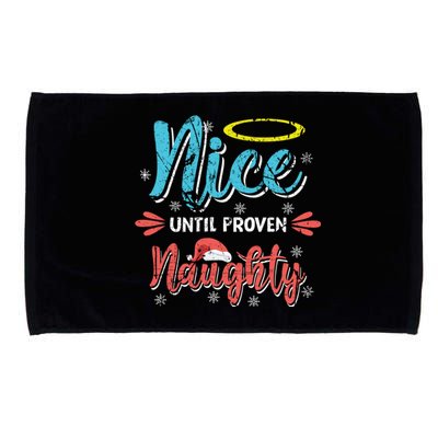 Funny Christmas Pun Nice Until Proven Naughty Distressed Cute Gift Microfiber Hand Towel