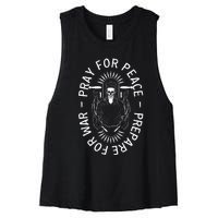 Funny Christian Pray For Peace Prepare For War Women's Racerback Cropped Tank