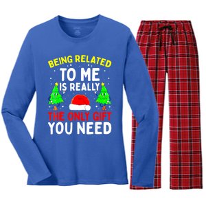 Funny Christmas Pajama Family Xmas S Being Related To Me Great Gift Women's Long Sleeve Flannel Pajama Set 