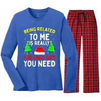 Funny Christmas Pajama Family Xmas S Being Related To Me Great Gift Women's Long Sleeve Flannel Pajama Set 