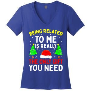 Funny Christmas Pajama Family Xmas S Being Related To Me Great Gift Women's V-Neck T-Shirt