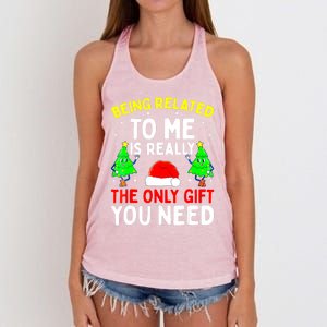 Funny Christmas Pajama Family Xmas S Being Related To Me Great Gift Women's Knotted Racerback Tank