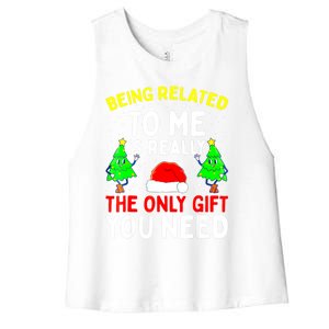 Funny Christmas Pajama Family Xmas S Being Related To Me Great Gift Women's Racerback Cropped Tank