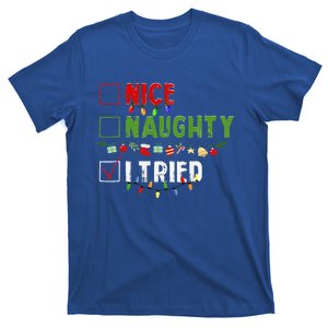 Funny Christmas Pajama Lights Nice Naughty I Tried Holiday T-Shirt