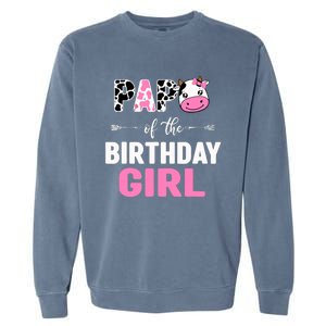 Farming Cow Papa Of The Birthday Girl Family Matching Garment-Dyed Sweatshirt