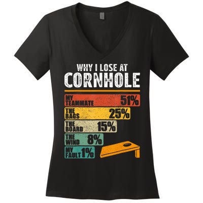 Funny Cornhole Player Why I Lose At Cornhole Women's V-Neck T-Shirt